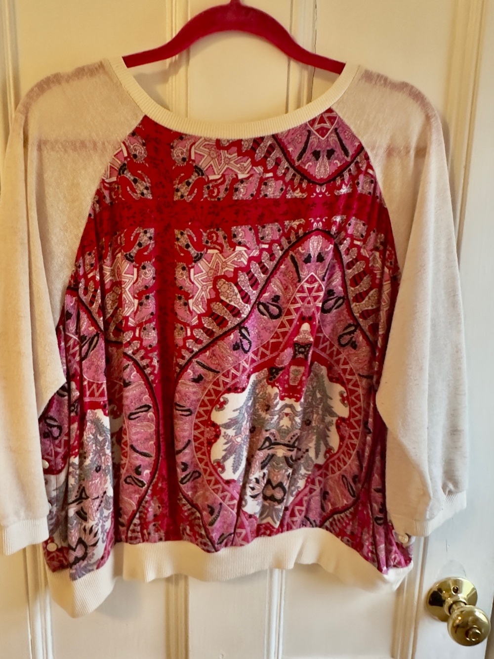 Anthropologie Pink & Cream Paisley Raglan Pullover